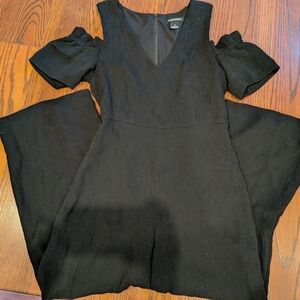 Club Monaco Sabellah Black Cold Shoulder Ribbed Wide Leg Jumpsuit Size Small